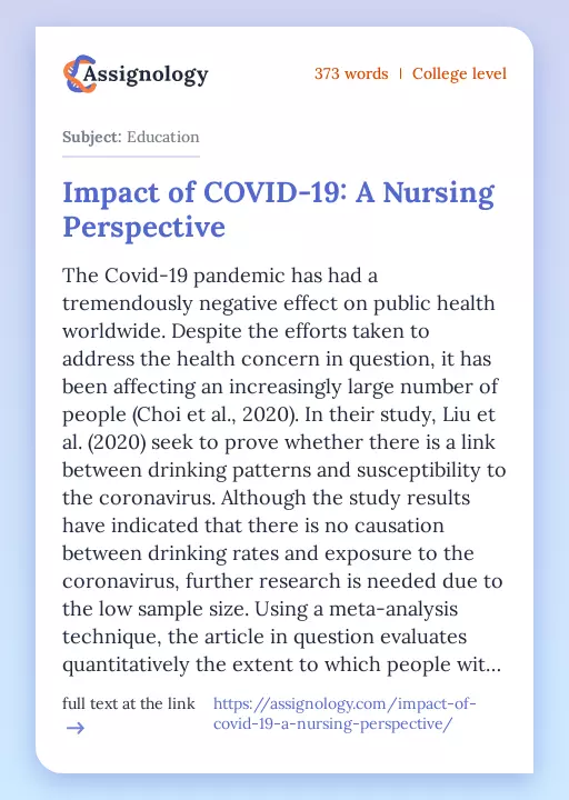 Impact of COVID-19: A Nursing Perspective - Essay Preview