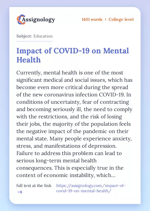 Impact of COVID-19 on Mental Health - Essay Preview