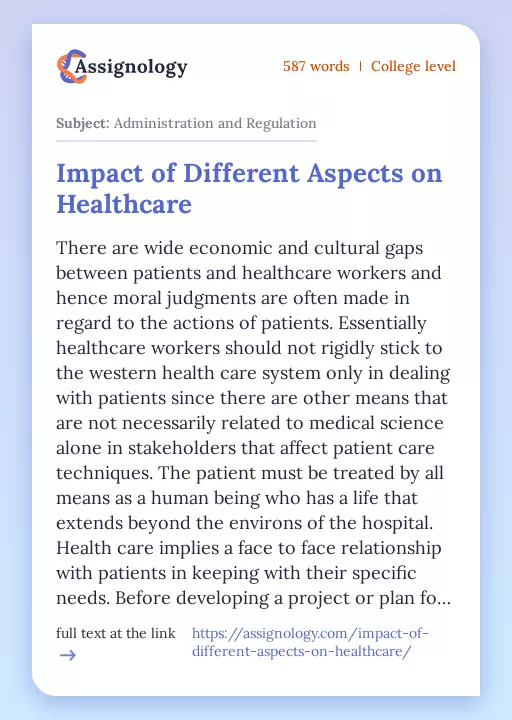 Impact of Different Aspects on Healthcare - Essay Preview