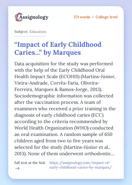 “Impact of Early Childhood Caries...” by Marques - Essay Preview