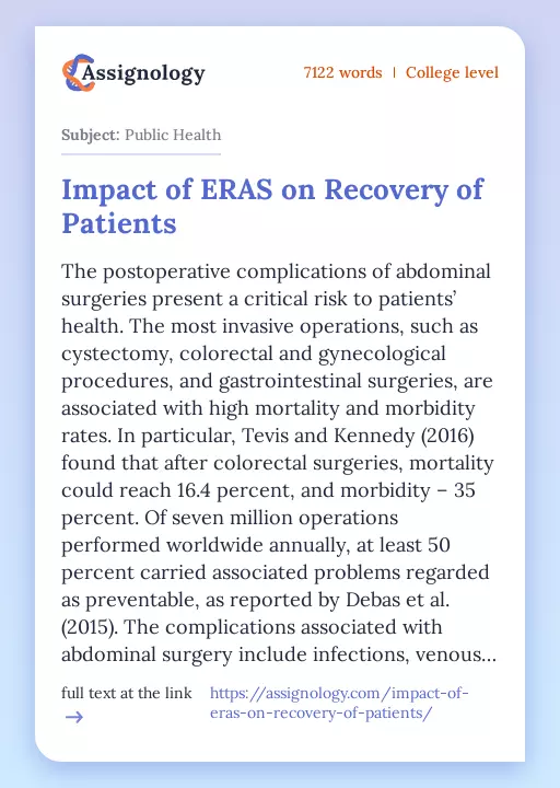 Impact of ERAS on Recovery of Patients - Essay Preview