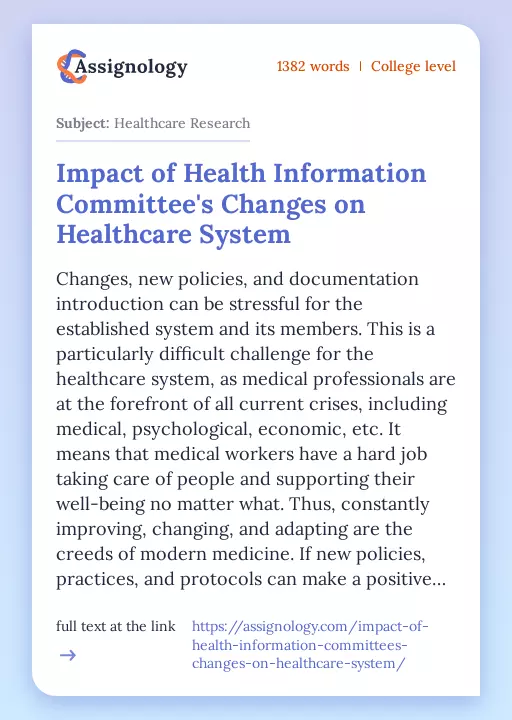 Impact of Health Information Committee's Changes on Healthcare System - Essay Preview