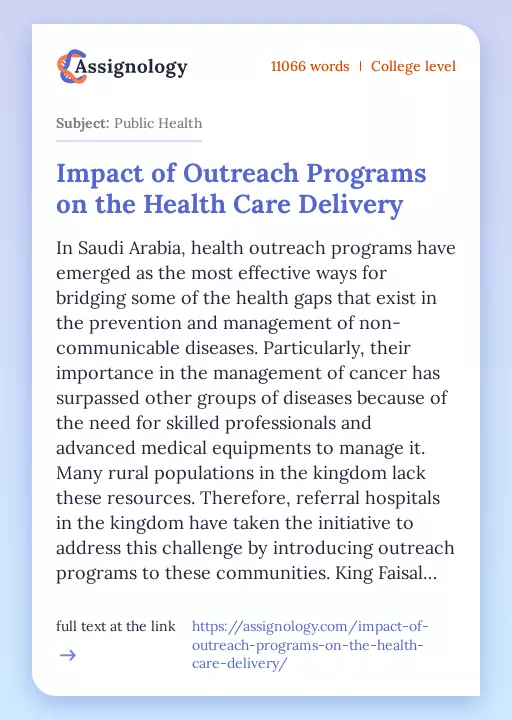 Impact of Outreach Programs on the Health Care Delivery - Essay Preview