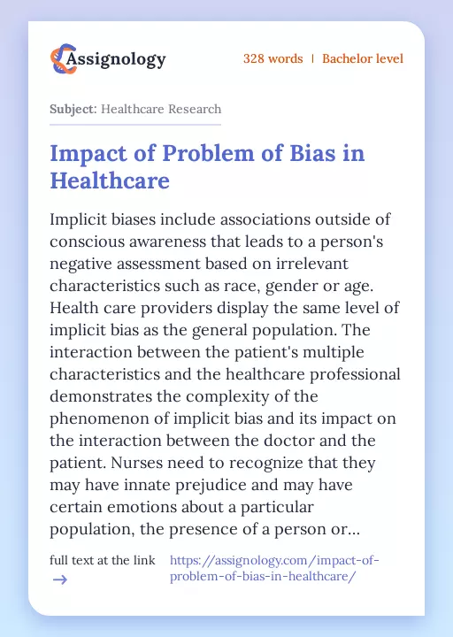 Impact of Problem of Bias in Healthcare - Essay Preview