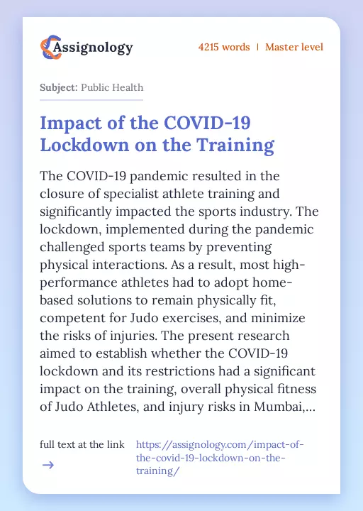 Impact of the COVID-19 Lockdown on the Training - Essay Preview