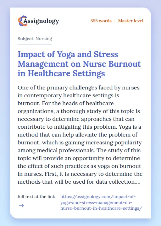 Impact of Yoga and Stress Management on Nurse Burnout in Healthcare Settings - Essay Preview