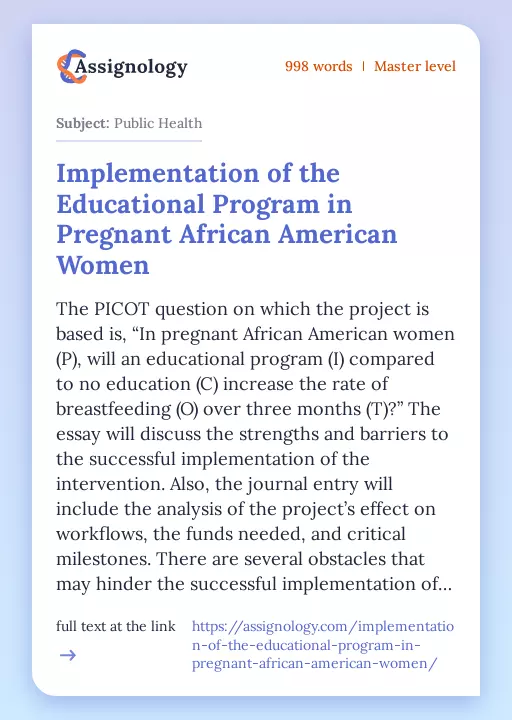 Implementation of the Educational Program in Pregnant African American Women - Essay Preview