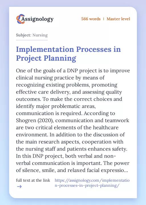 Implementation Processes in Project Planning - Essay Preview