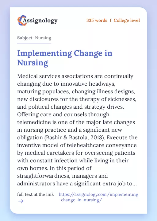 Implementing Change in Nursing - Essay Preview