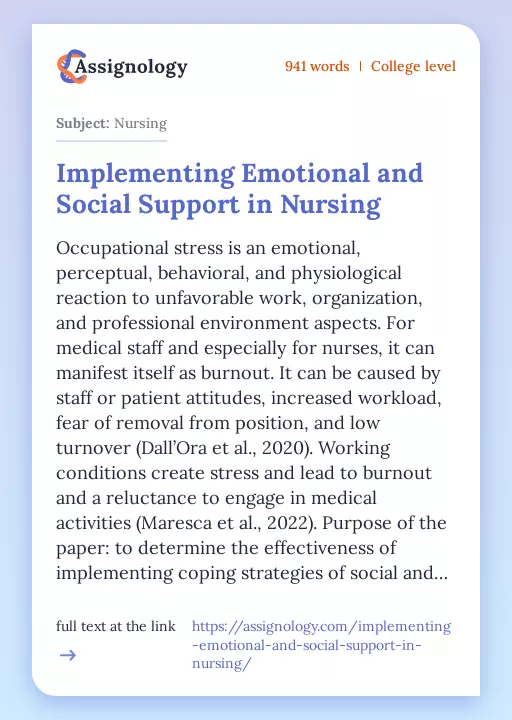 Implementing Emotional and Social Support in Nursing - Essay Preview