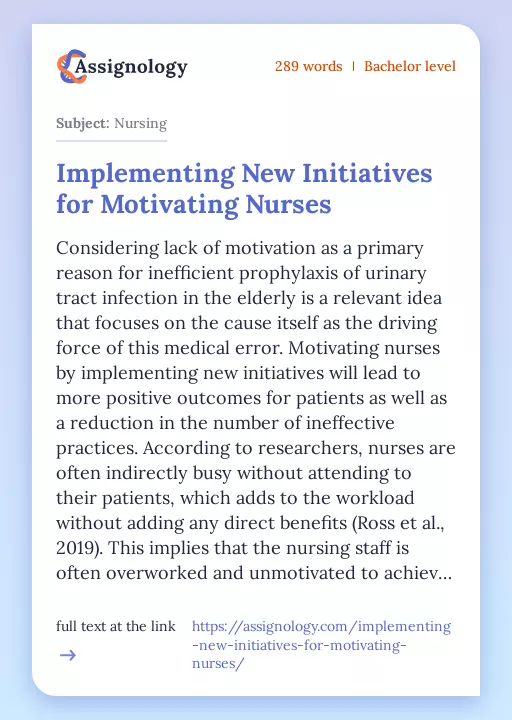 Implementing New Initiatives for Motivating Nurses - Essay Preview