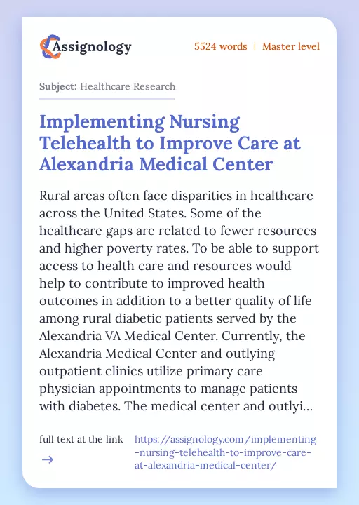 Implementing Nursing Telehealth to Improve Care at Alexandria Medical Center - Essay Preview
