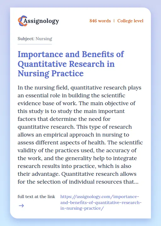 Importance and Benefits of Quantitative Research in Nursing Practice - Essay Preview