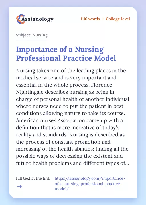 Importance of a Nursing Professional Practice Model - Essay Preview