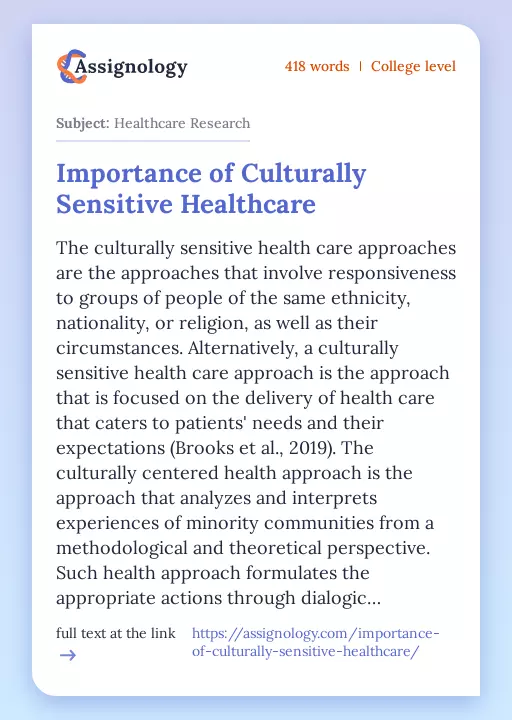 Importance of Culturally Sensitive Healthcare - Essay Preview