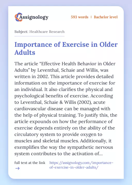 Importance of Exercise in Older Adults - Essay Preview