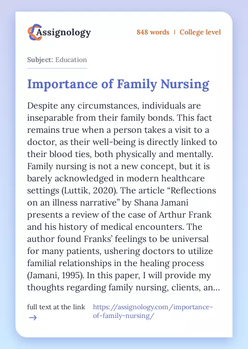 Importance of Family Nursing - Essay Preview