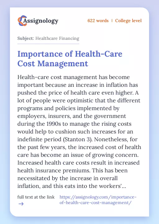 Importance of Health-Care Cost Management - Essay Preview