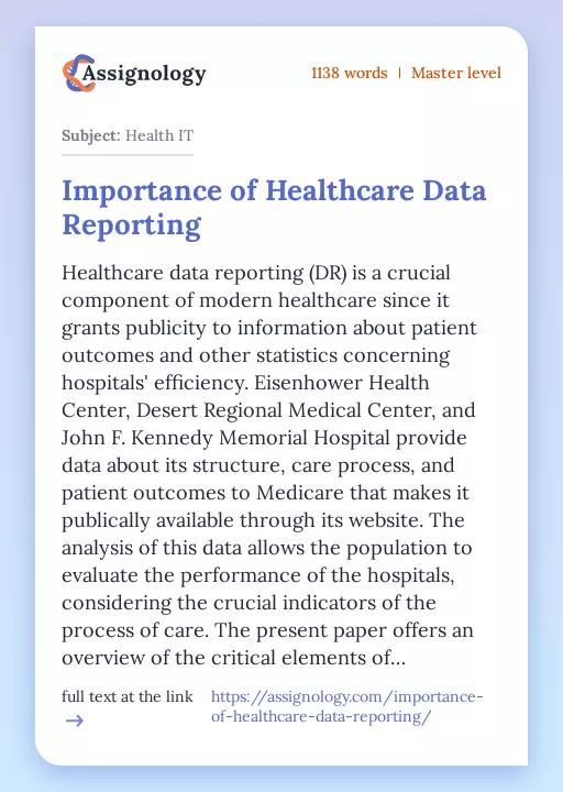 Importance of Healthcare Data Reporting - Essay Preview