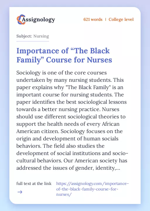 Importance of “The Black Family” Course for Nurses - Essay Preview