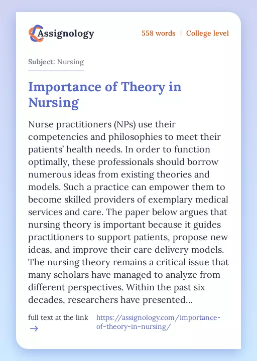 Importance of Theory in Nursing - Essay Preview