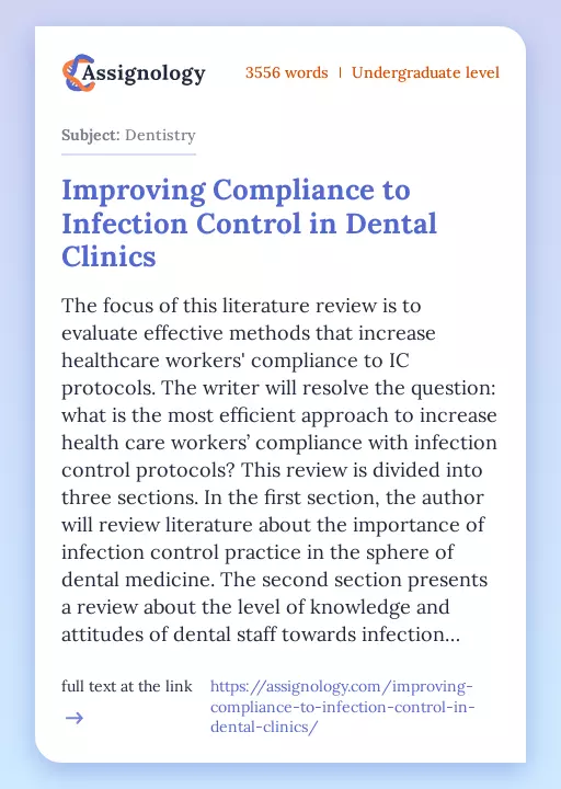 Improving Compliance to Infection Control in Dental Clinics - Essay Preview