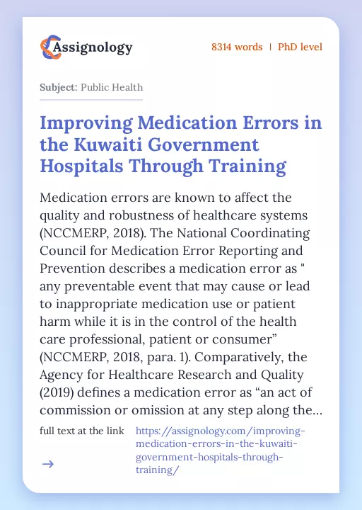 Improving Medication Errors in the Kuwaiti Government Hospitals Through Training - Essay Preview