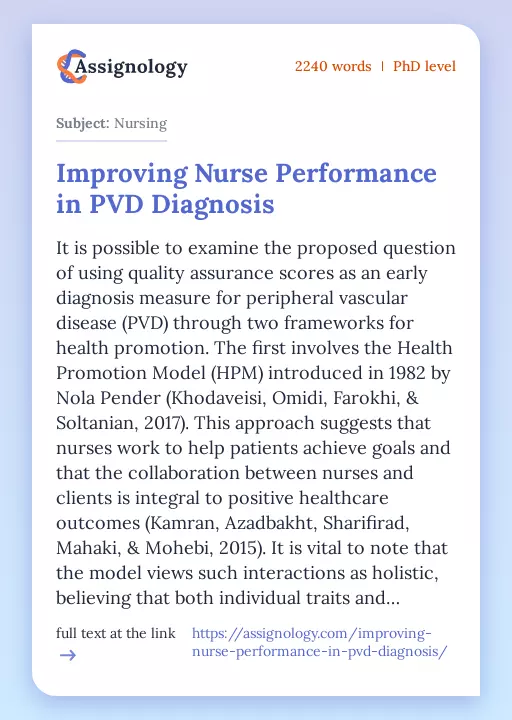 Improving Nurse Performance in PVD Diagnosis - Essay Preview
