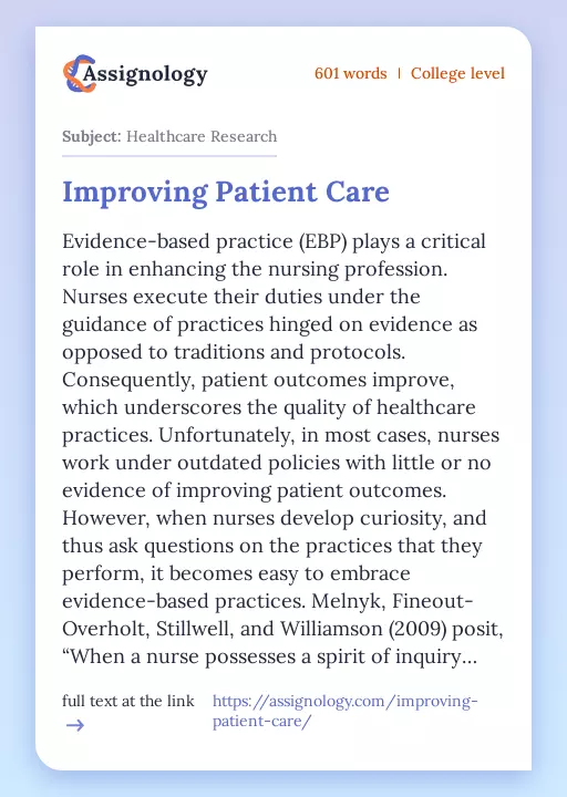 Improving Patient Care - Essay Preview