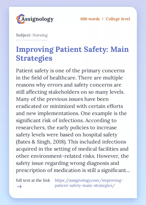 Improving Patient Safety: Main Strategies - Essay Preview