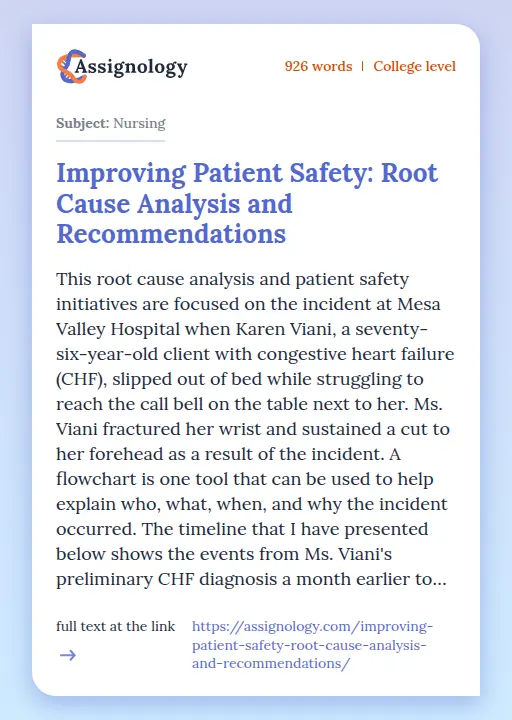 Improving Patient Safety: Root Cause Analysis and Recommendations - Essay Preview