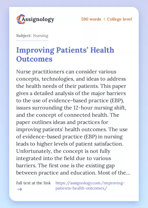 Improving Patients’ Health Outcomes - Essay Preview