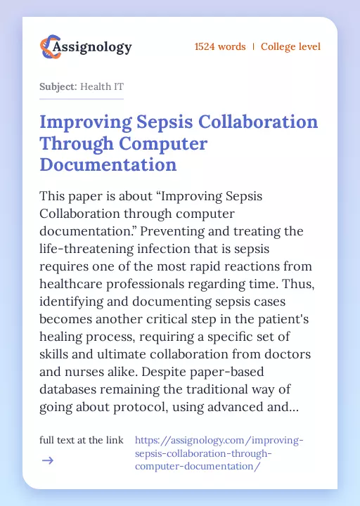 Improving Sepsis Collaboration Through Computer Documentation - Essay Preview