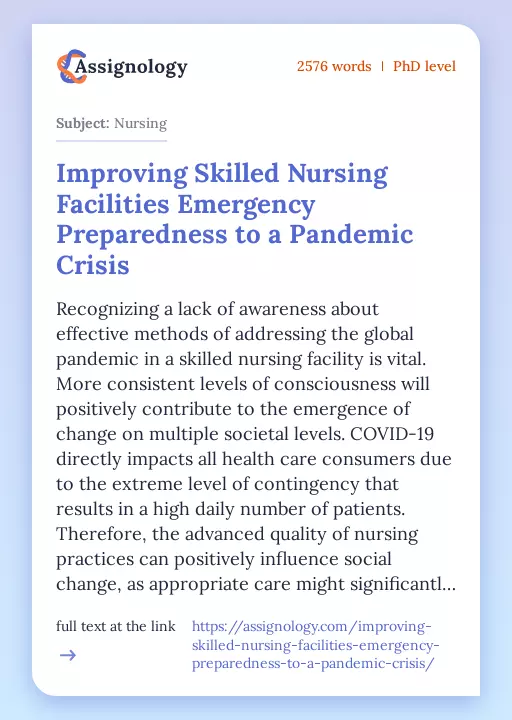 Improving Skilled Nursing Facilities Emergency Preparedness to a Pandemic Crisis - Essay Preview