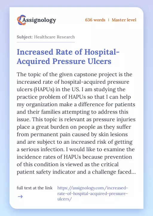 Increased Rate of Hospital-Acquired Pressure Ulcers - Essay Preview