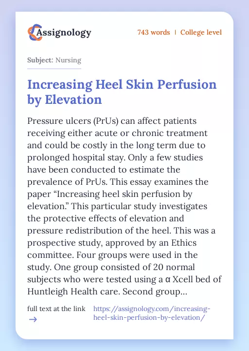 Increasing Heel Skin Perfusion by Elevation - Essay Preview