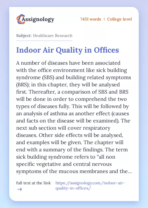 Indoor Air Quality in Offices - Essay Preview