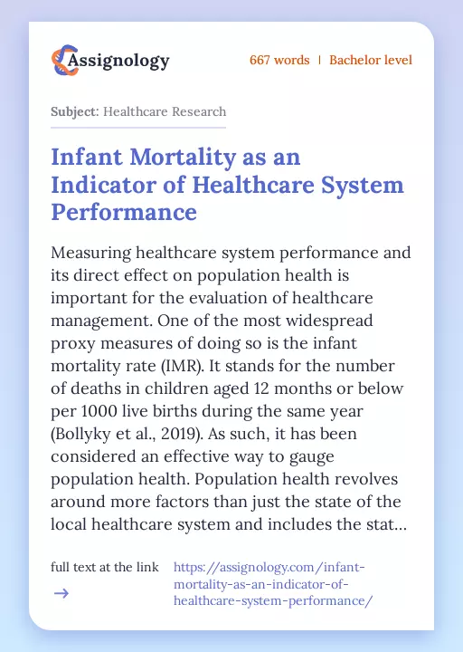 Infant Mortality as an Indicator of Healthcare System Performance - Essay Preview