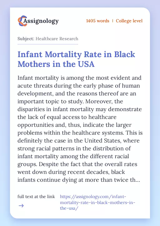 Infant Mortality Rate in Black Mothers in the USA - Essay Preview