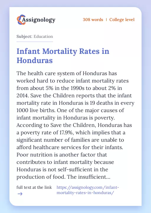 Infant Mortality Rates in Honduras - Essay Preview