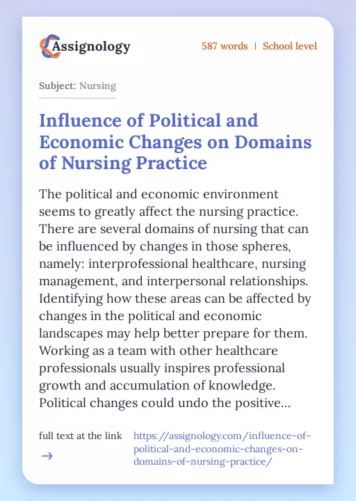 Influence of Political and Economic Changes on Domains of Nursing Practice - Essay Preview