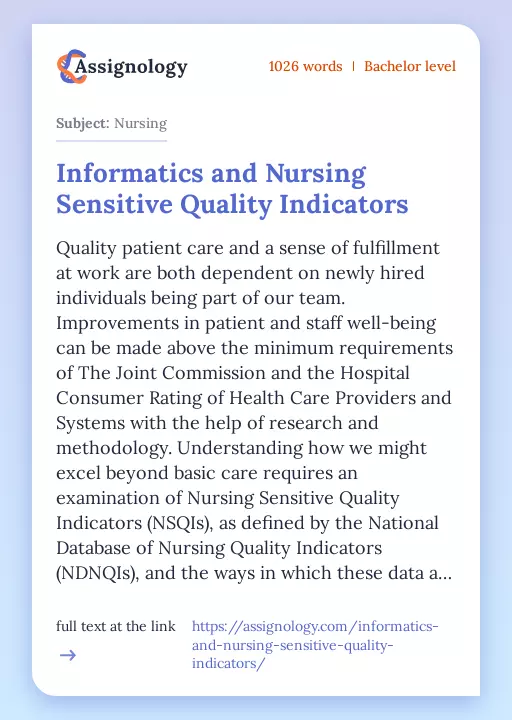 Informatics and Nursing Sensitive Quality Indicators - Essay Preview