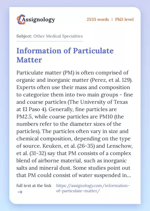 Information of Particulate Matter - Essay Preview