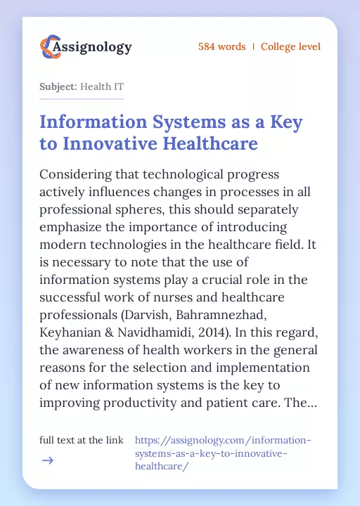 Information Systems as a Key to Innovative Healthcare - Essay Preview