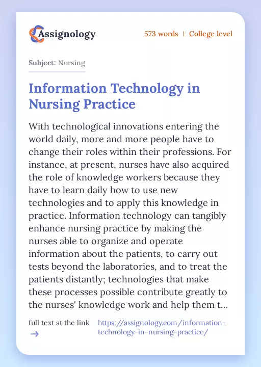 Information Technology in Nursing Practice - Essay Preview