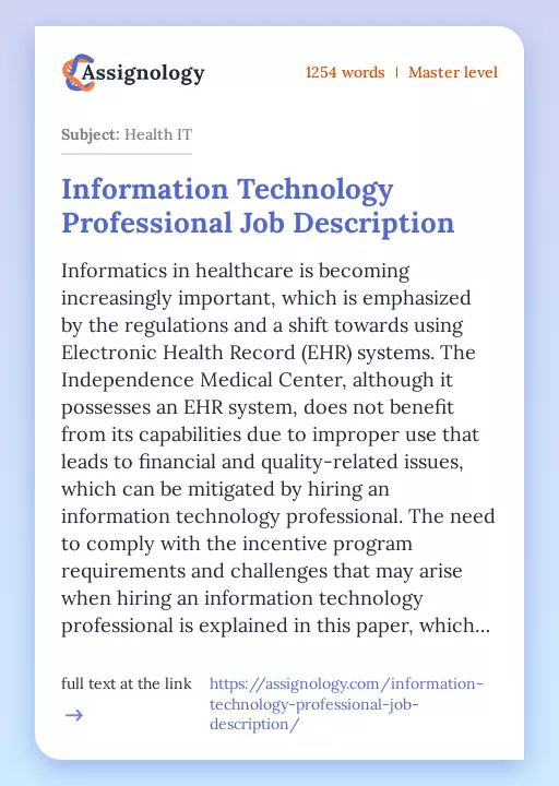 Information Technology Professional Job Description - Essay Preview