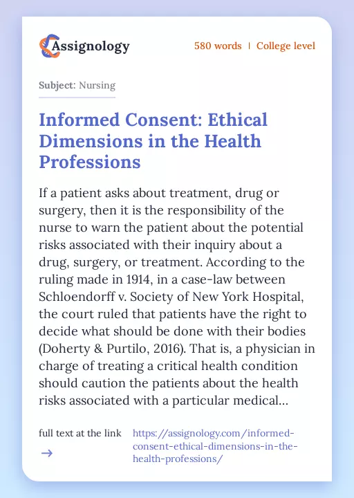 Informed Consent: Ethical Dimensions in the Health Professions - Essay Preview