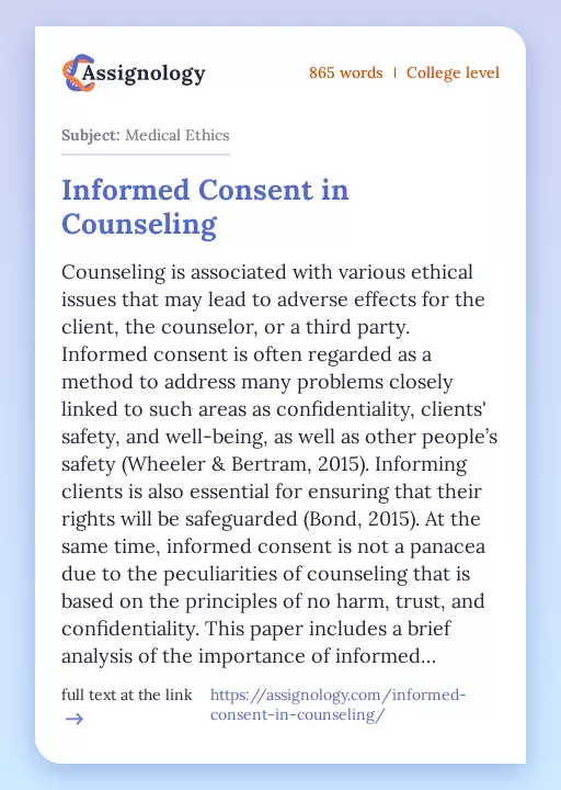 Informed Consent in Counseling - Essay Preview