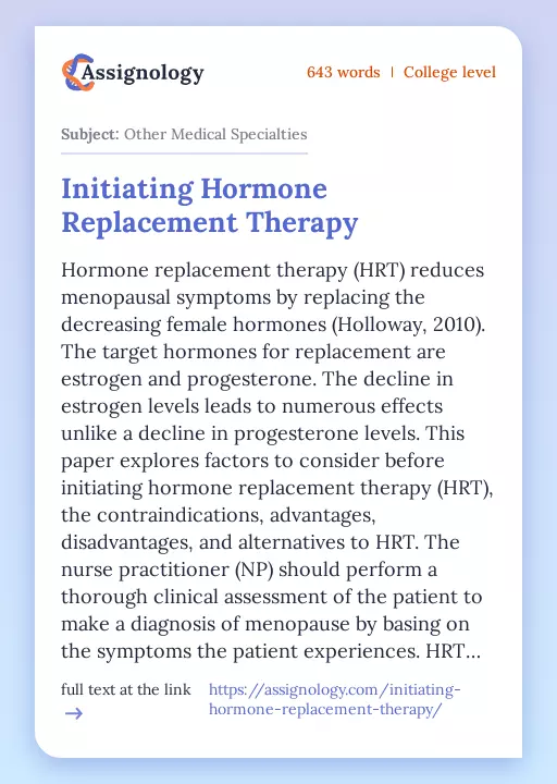 Initiating Hormone Replacement Therapy - Essay Preview