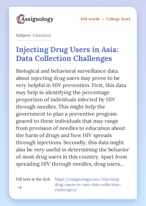 Injecting Drug Users in Asia: Data Collection Challenges - Essay Preview